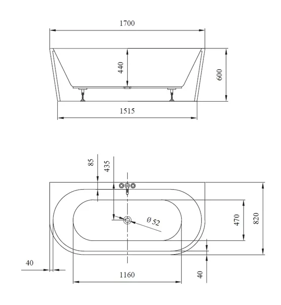 Cada ovala freestanding lipita de perete Crea Cersanit 170 x 83 cm
